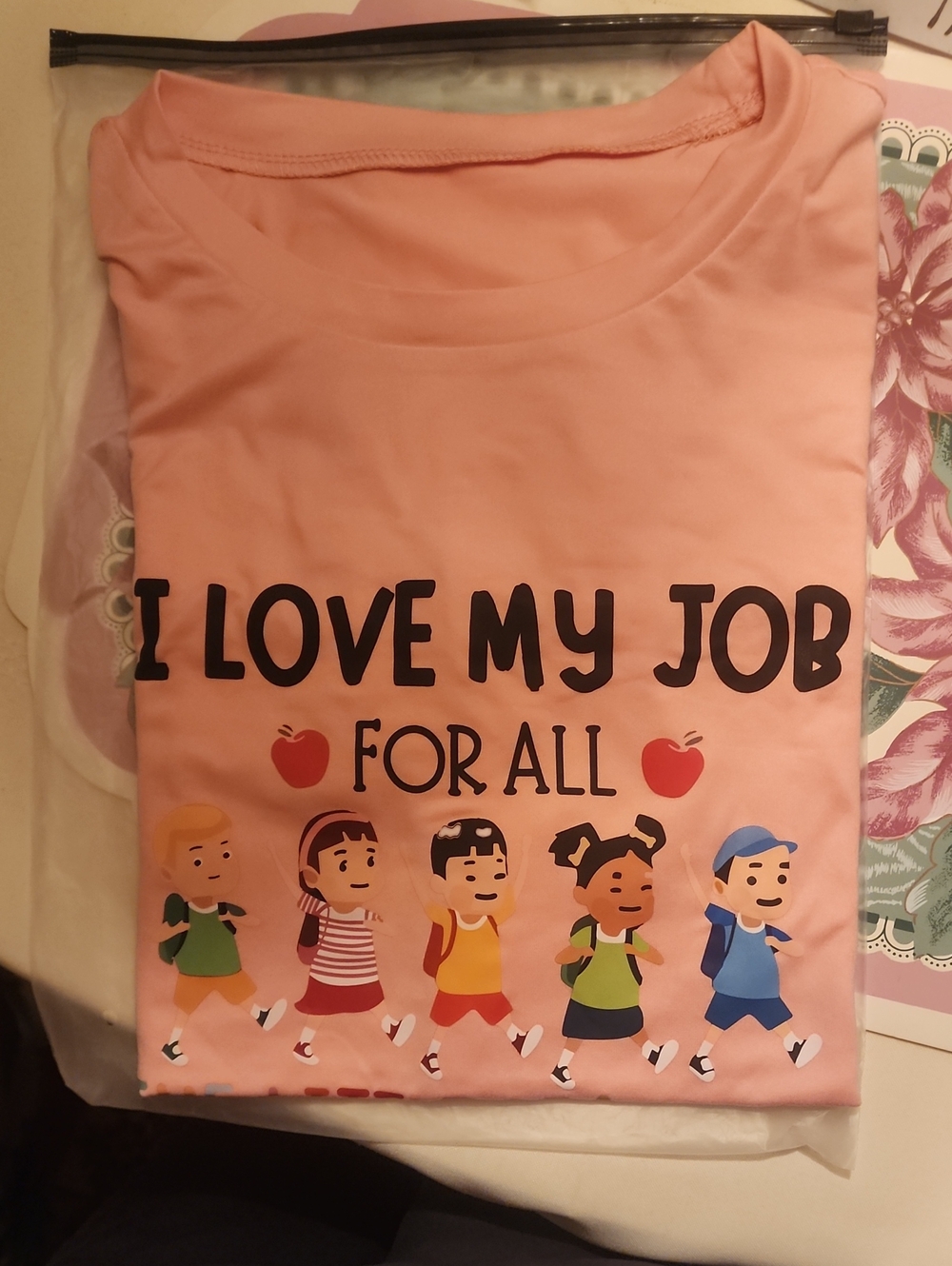 I Love My Job For All Short Sleeve Tee - Pink Graphic Crewneck
